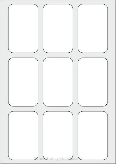 Flexilabels® FN9 template with 9 rectangular 54 x 88 millimeter labels per sheet, on A4-size adhesive blank label sheets.