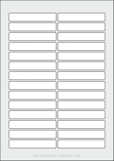 Flexilabels® FP28 template with 28 rectangular 87 x 15 millimeter labels per sheet, on A4-size adhesive blank label sheets.