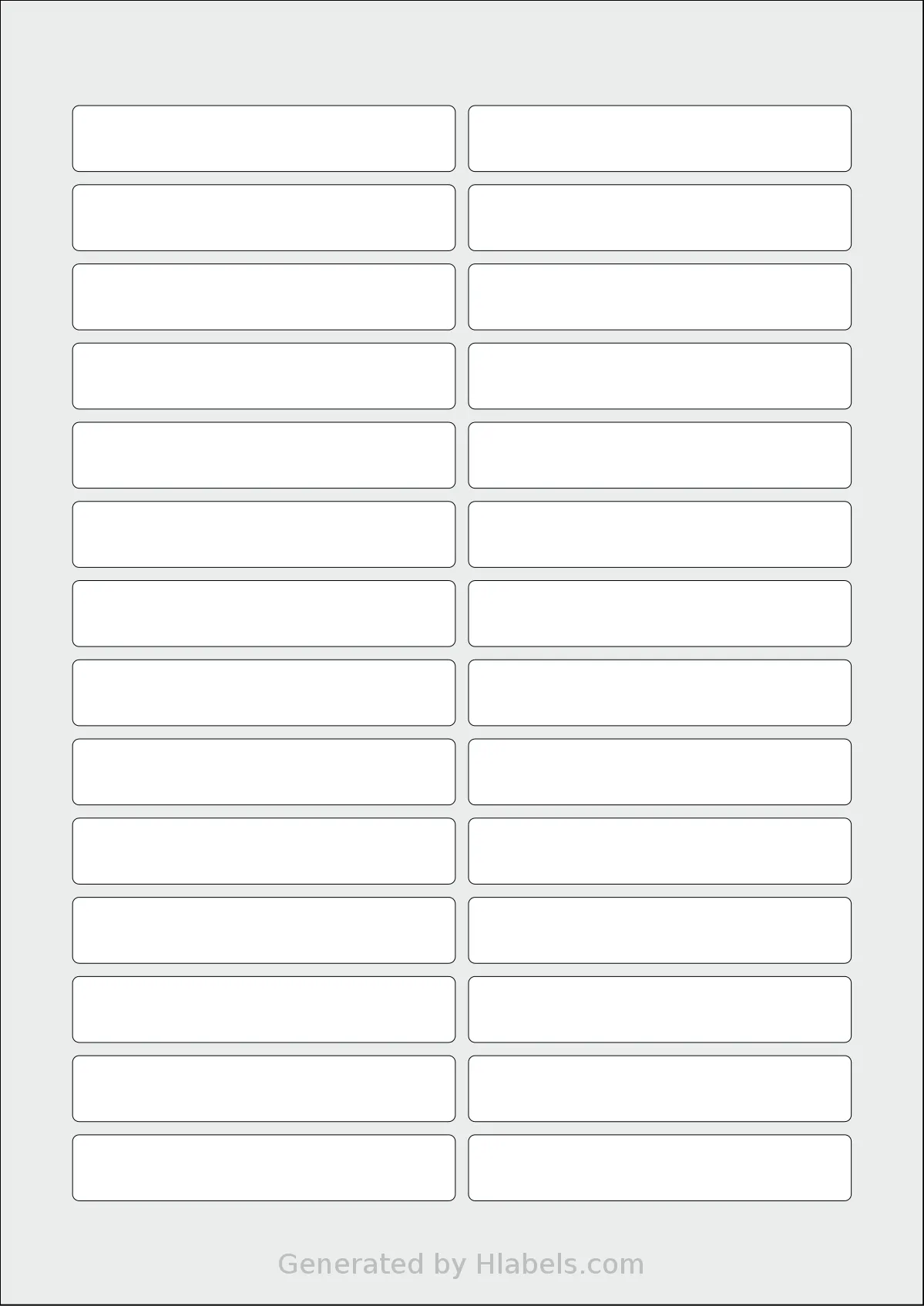 Flexilabels® FP28 template with 28 rectangular 87 x 15 millimeter labels per sheet, on A4-size adhesive blank label sheets.