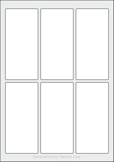 Flexilabels® FP6 template with 6 rectangular 60 x 130 millimeter labels per sheet, on A4-size adhesive blank label sheets.