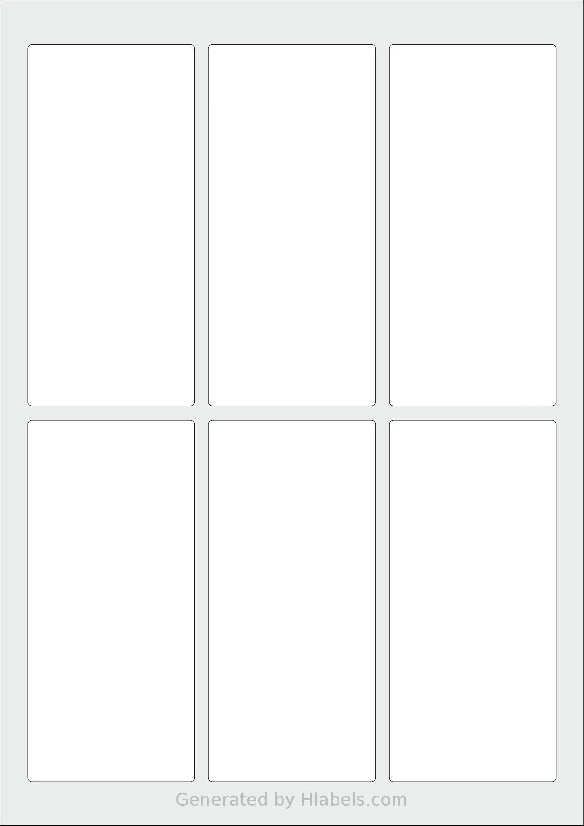 Flexilabels® FP6 template with 6 rectangular 60 x 130 millimeter labels per sheet, on A4-size adhesive blank label sheets.