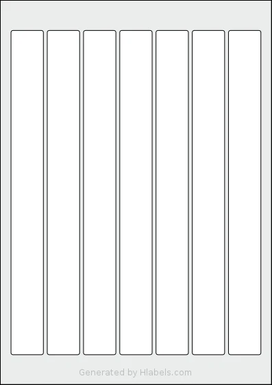 Flexilabels® FP7 template with 7 rectangular 25 x 250 millimeter labels per sheet, on A4-size adhesive blank label sheets.