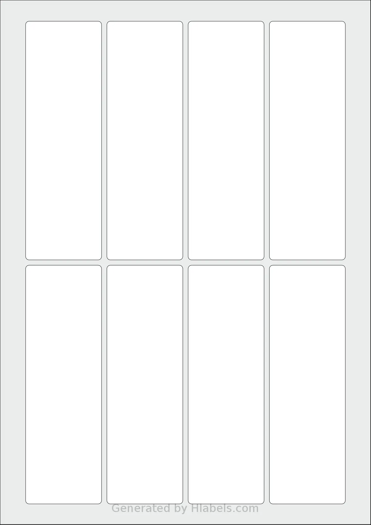 Flexilabels® FP8 template with 8 rectangular 43 x 135 millimeter labels per sheet, on A4-size adhesive blank label sheets.