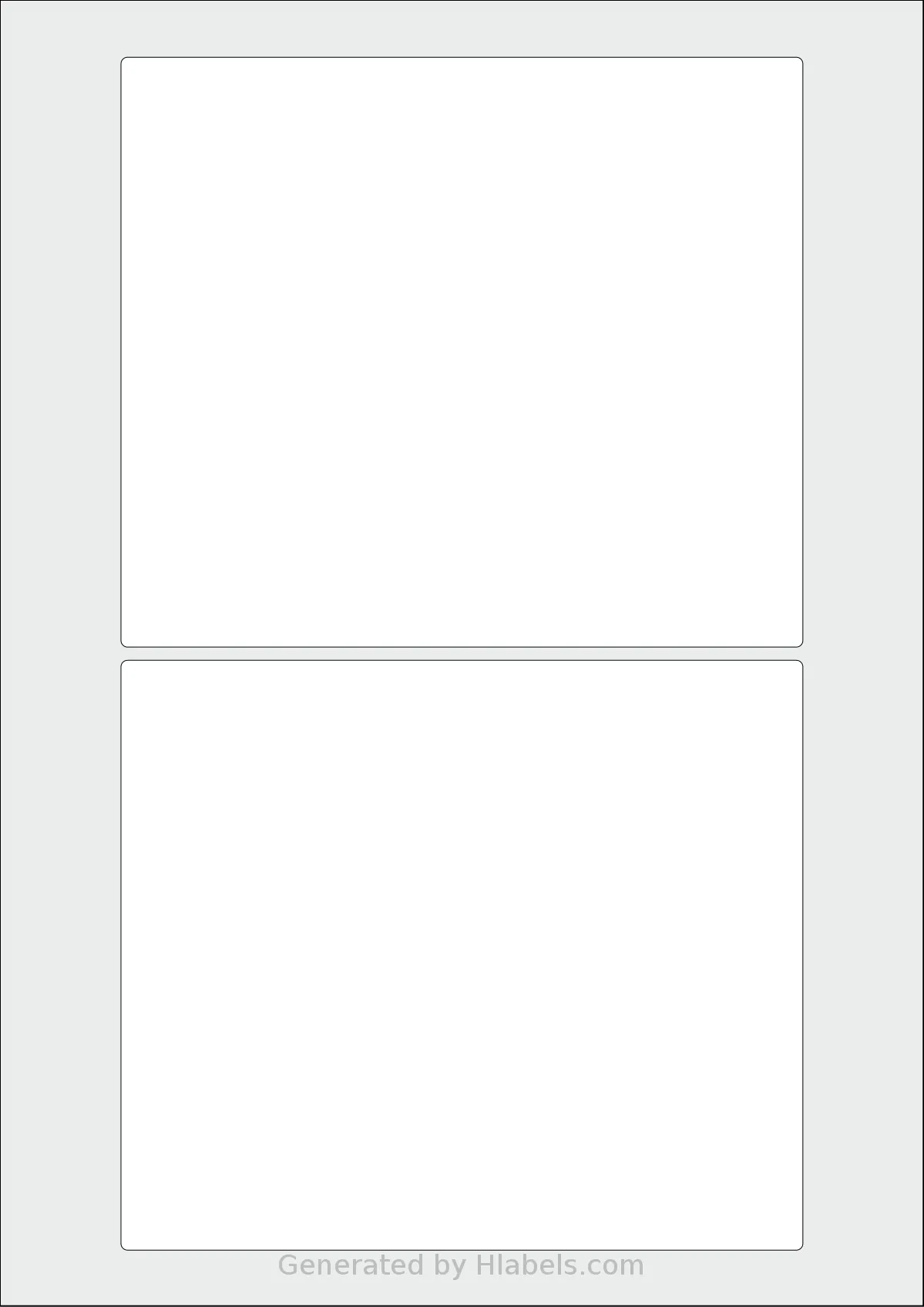 Flexilabels® FPF2 template with 2 rectangular 155 x 134 millimeter labels per sheet, on A4-size adhesive blank label sheets.