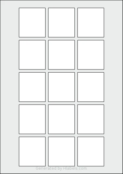 Flexilabels® FQ15 template with 15 rectangular 45 x 50 millimeter labels per sheet, on A4-size adhesive blank label sheets.