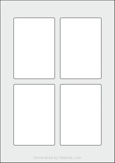 Flexilabels® FQ4 template with 4 rectangular 75 x 111 millimeter labels per sheet, on A4-size adhesive blank label sheets.