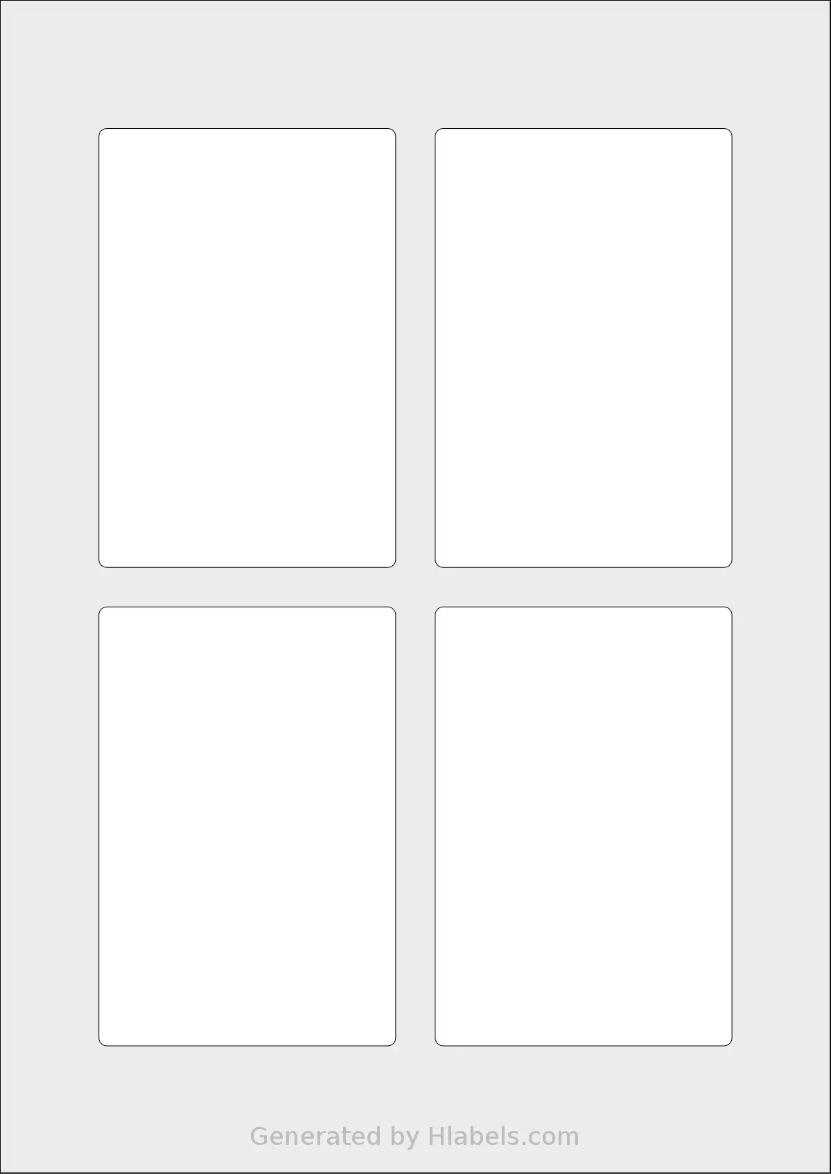Flexilabels® FQ4 template with 4 rectangular 75 x 111 millimeter labels per sheet, on A4-size adhesive blank label sheets.