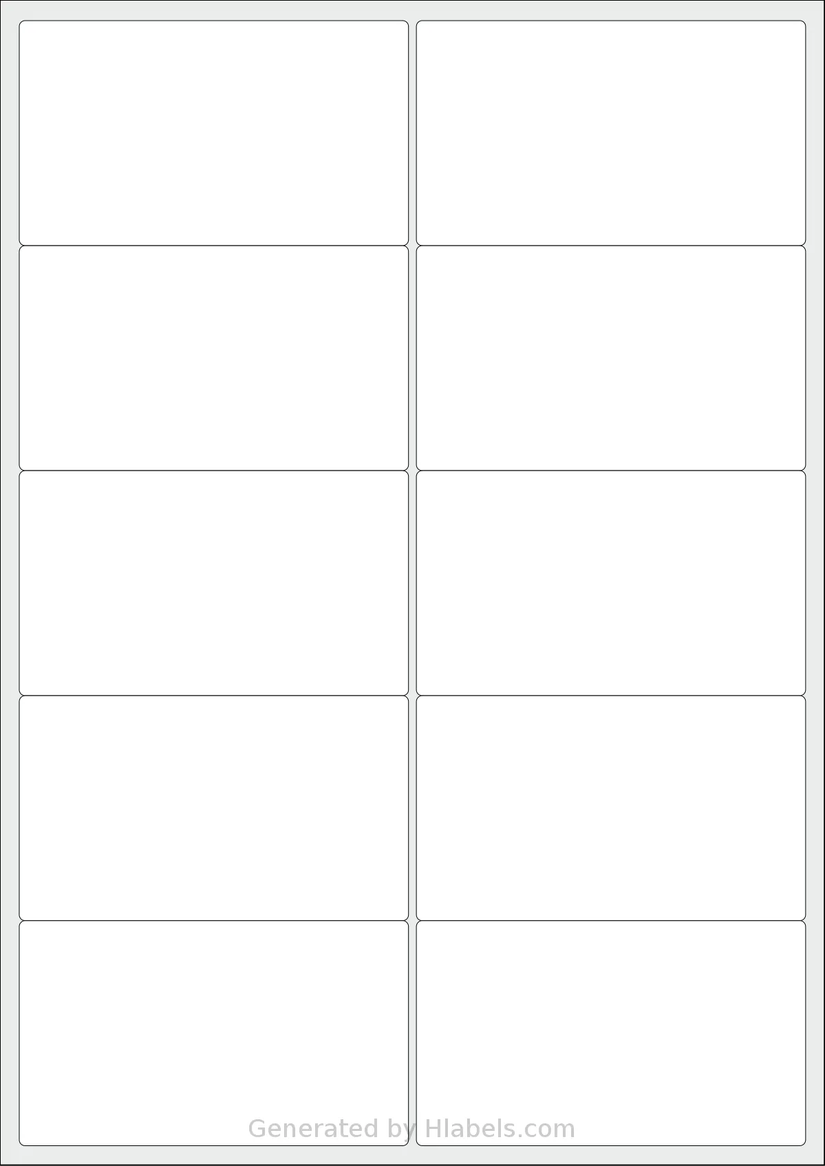 Flexilabels® FR10 template with 10 rectangular 99.1 x 57.3 millimeter labels per sheet, on A4-size adhesive blank label sheets.