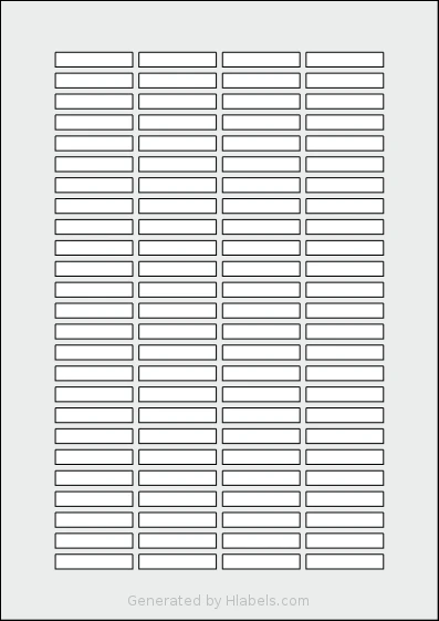 Flexilabels® FR100 template with 100 rectangular 37 x 7 millimeter labels per sheet, on A4-size adhesive blank label sheets.