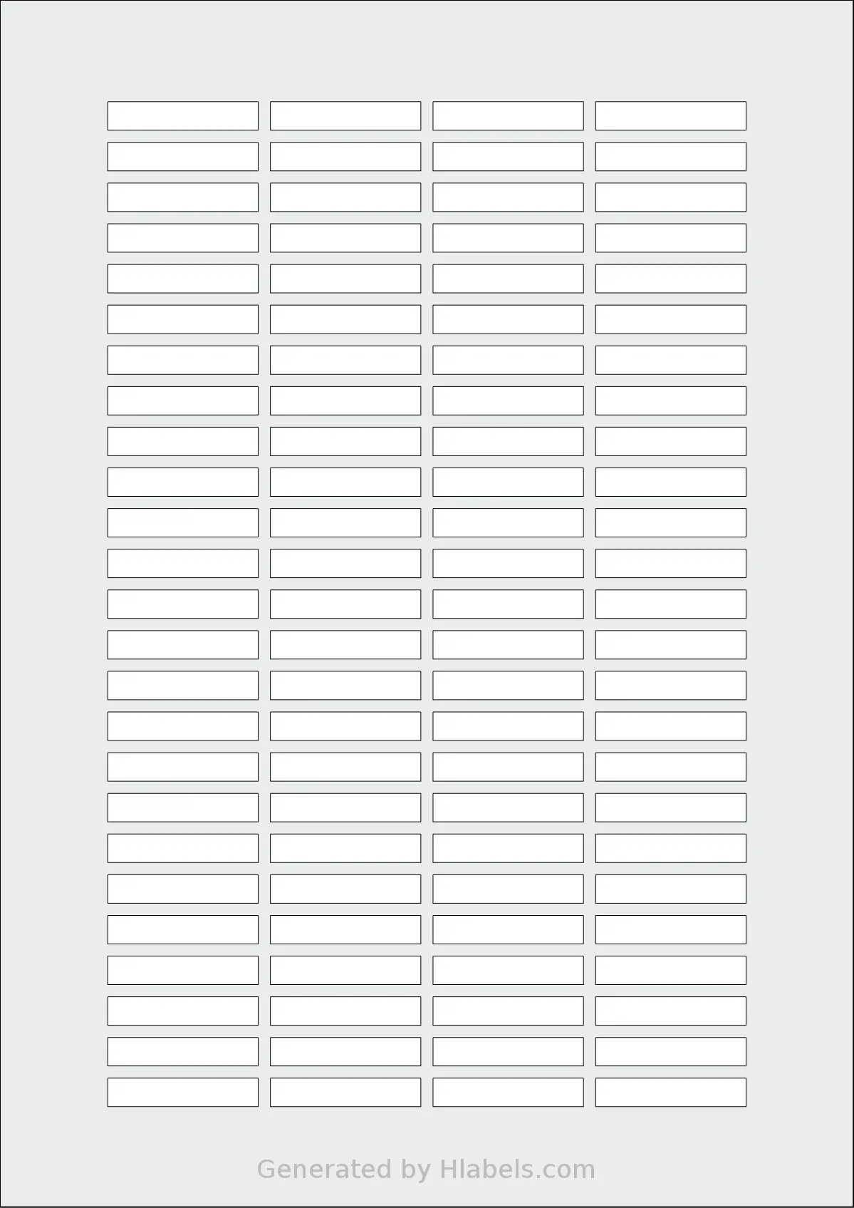 Flexilabels® FR100 template with 100 rectangular 37 x 7 millimeter labels per sheet, on A4-size adhesive blank label sheets.
