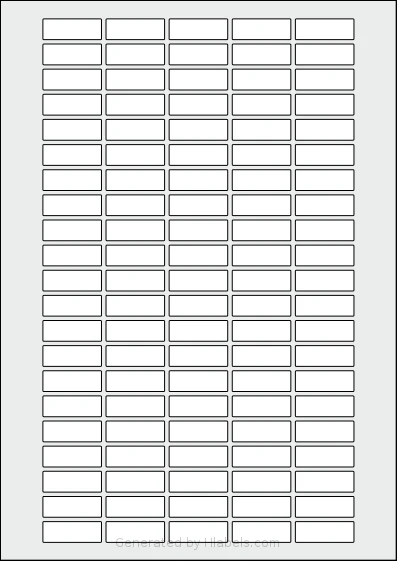 Flexilabels® FR105 template with 105 rectangular 31 x 11 millimeter labels per sheet, on A4-size adhesive blank label sheets.