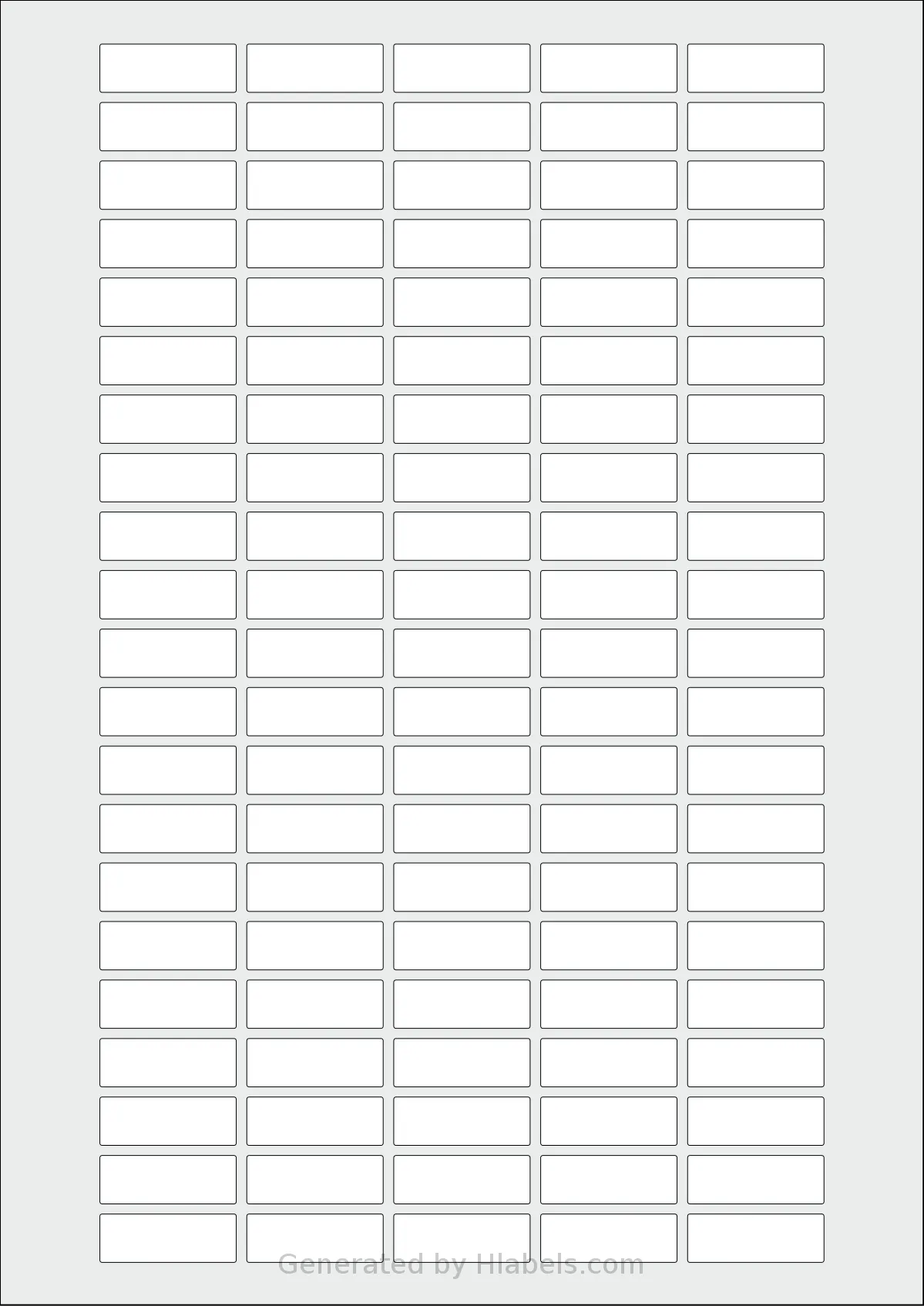 Flexilabels® FR105 template with 105 rectangular 31 x 11 millimeter labels per sheet, on A4-size adhesive blank label sheets.