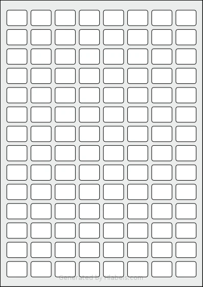 Flexilabels® FR112 template with 112 rectangular 21 x 16 millimeter labels per sheet, on A4-size adhesive blank label sheets.