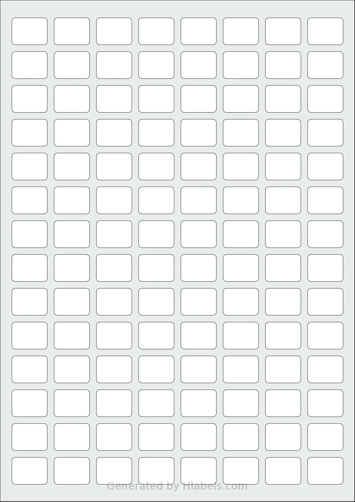 Flexilabels® FR112 template with 112 rectangular 21 x 16 millimeter labels per sheet, on A4-size adhesive blank label sheets.