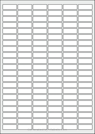 Flexilabels® FR126 template with 126 rectangular 31 x 11 millimeter labels per sheet, on A4-size adhesive blank label sheets.