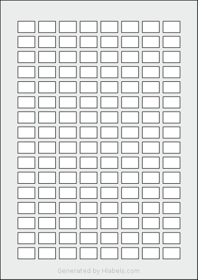 Flexilabels® FR128 template with 128 rectangular 18 x 12 millimeter labels per sheet, on A4-size adhesive blank label sheets.