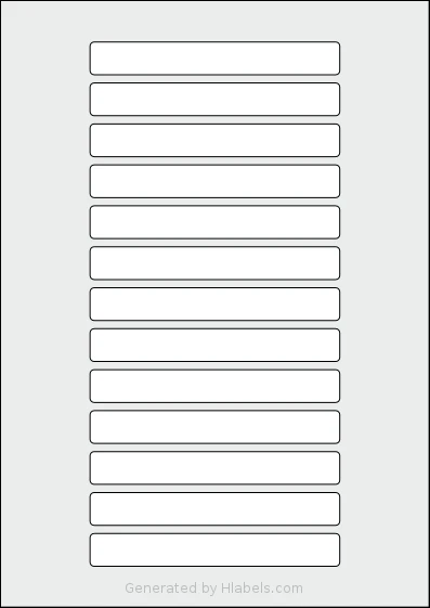 Flexilabels® FR13 template with 13 rectangular 122 x 16 millimeter labels per sheet, on A4-size adhesive blank label sheets.