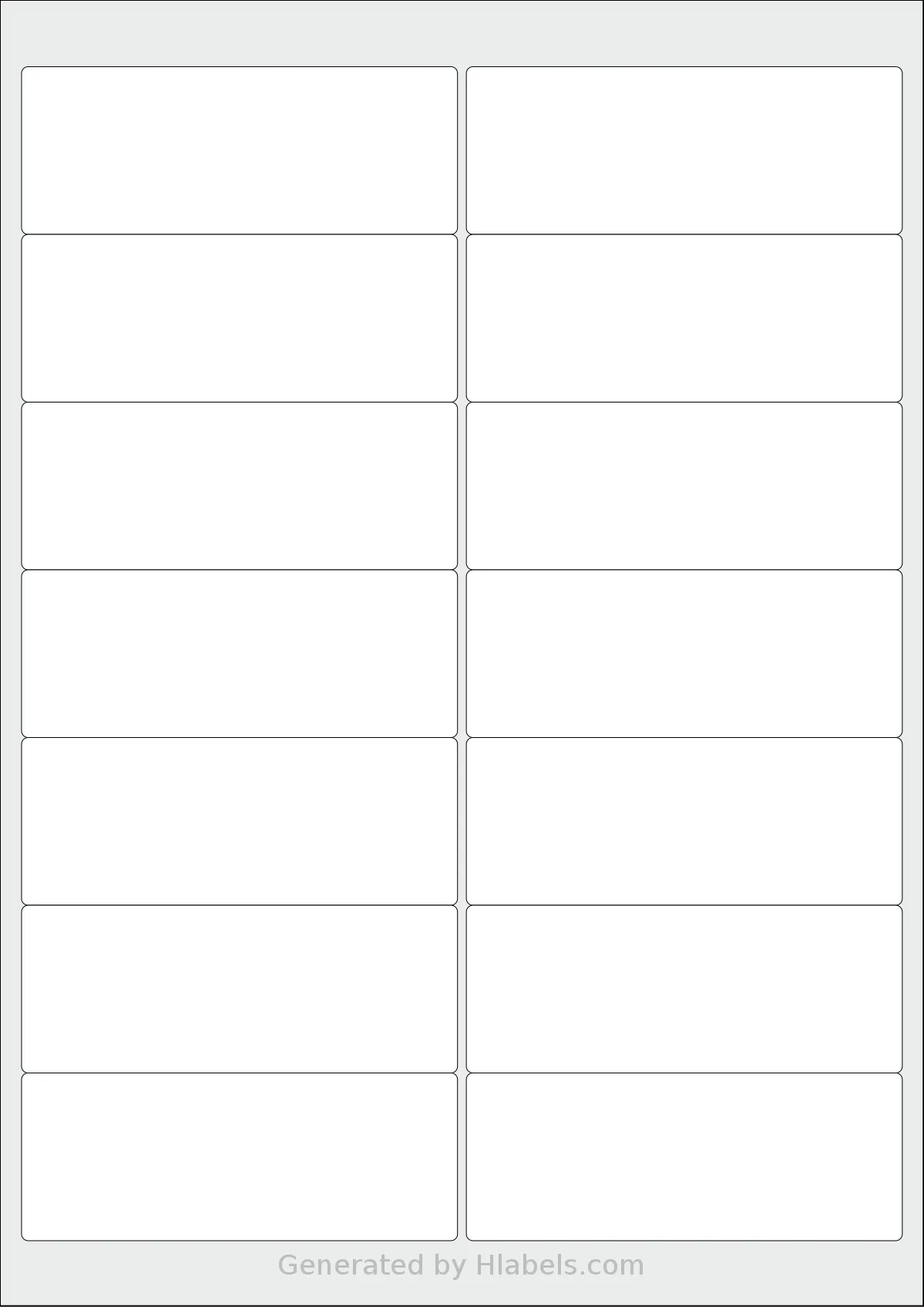 Flexilabels® FR14 template with 14 rectangular 99.1 x 38.1 millimeter labels per sheet, on A4-size adhesive blank label sheets.