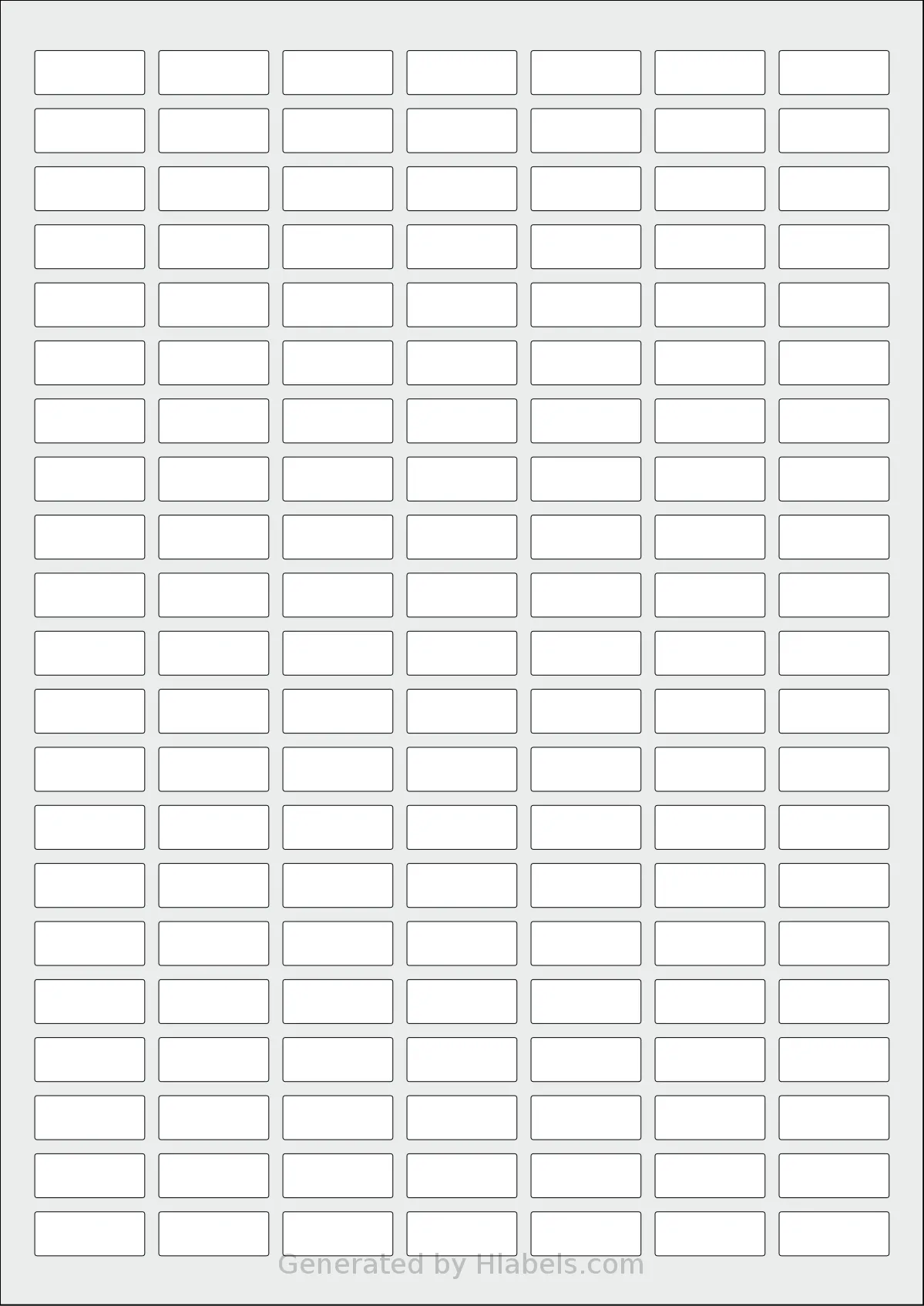 Flexilabels® FR147 template with 147 rectangular 25 x 10 millimeter labels per sheet, on A4-size adhesive blank label sheets.