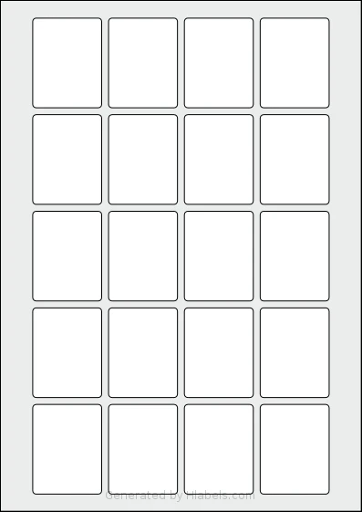 Flexilabels® FR20 template with 20 rectangular 40 x 52 millimeter labels per sheet, on A4-size adhesive blank label sheets.