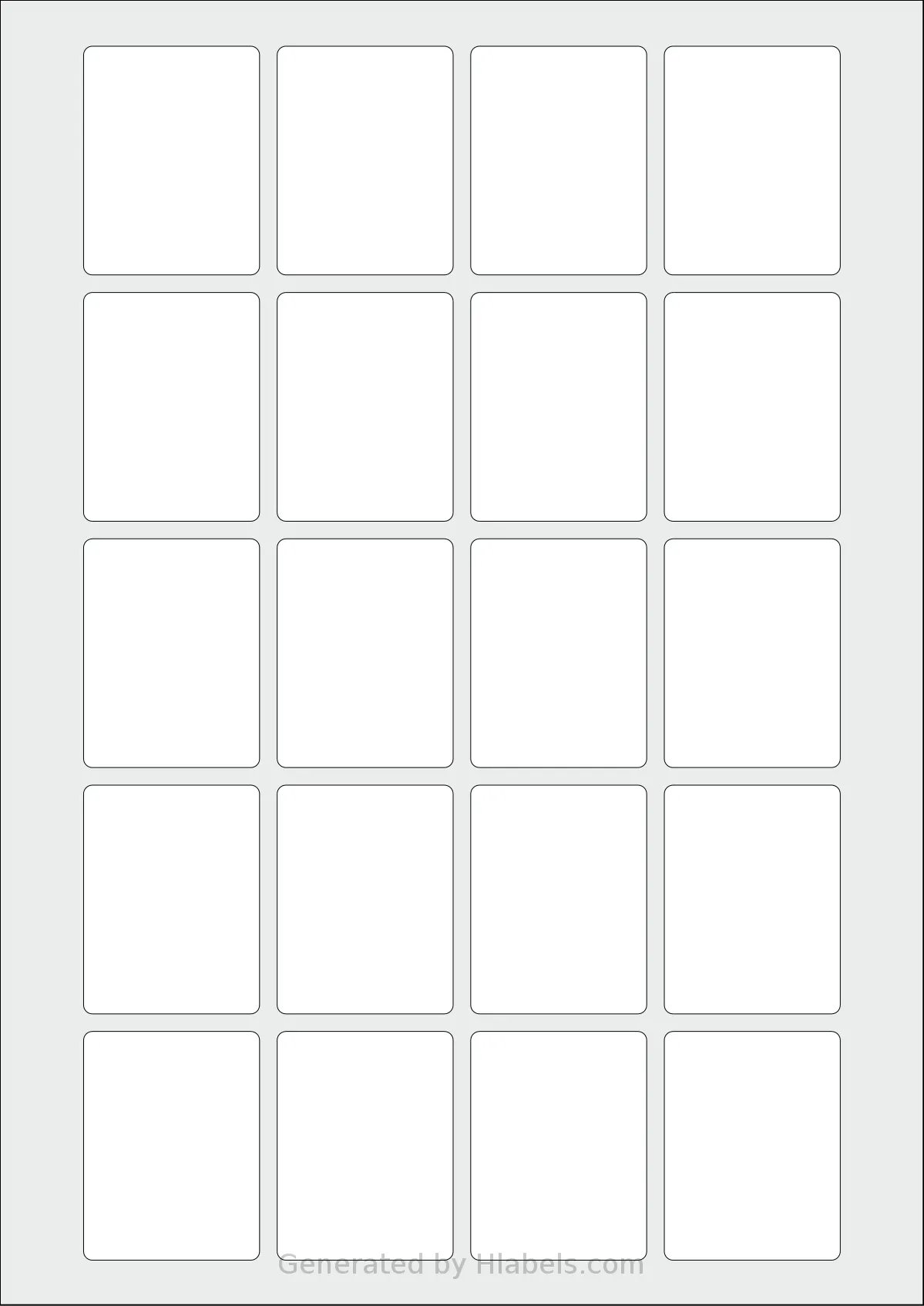 Flexilabels® FR20 template with 20 rectangular 40 x 52 millimeter labels per sheet, on A4-size adhesive blank label sheets.