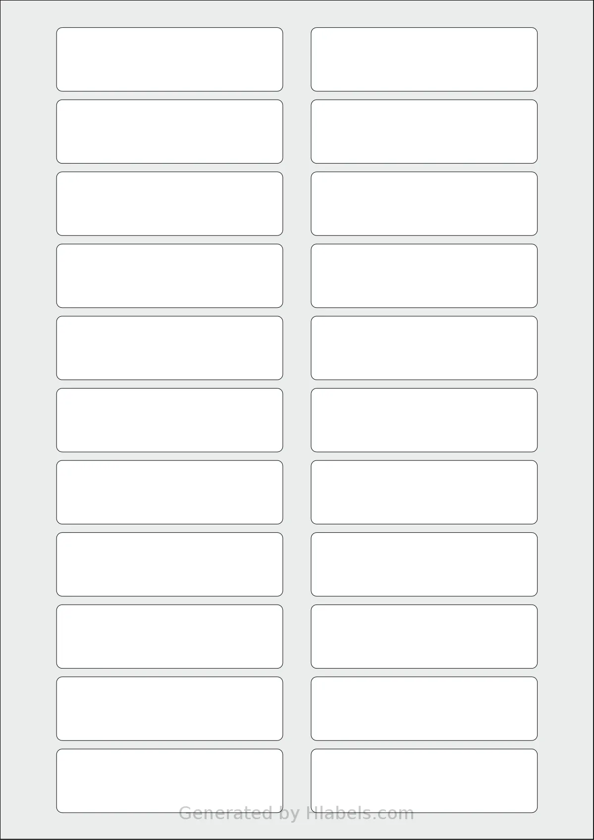 Flexilabels® FR22 template with 22 rectangular 80 x 22.5 millimeter labels per sheet, on A4-size adhesive blank label sheets.