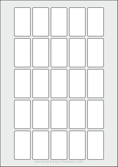 Flexilabels® FR25 template with 25 rectangular 28.6 x 50.8 millimeter labels per sheet, on A4-size adhesive blank label sheets.