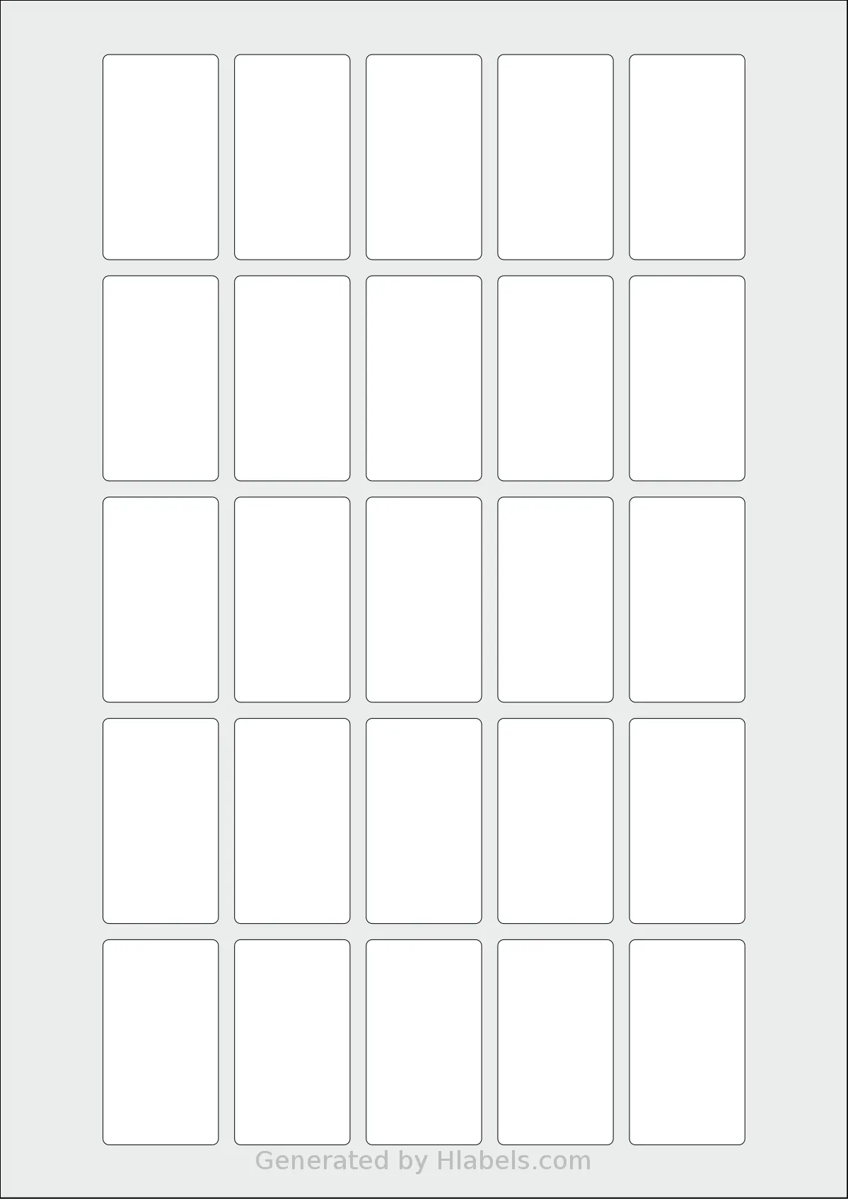 Flexilabels® FR25 template with 25 rectangular 28.6 x 50.8 millimeter labels per sheet, on A4-size adhesive blank label sheets.