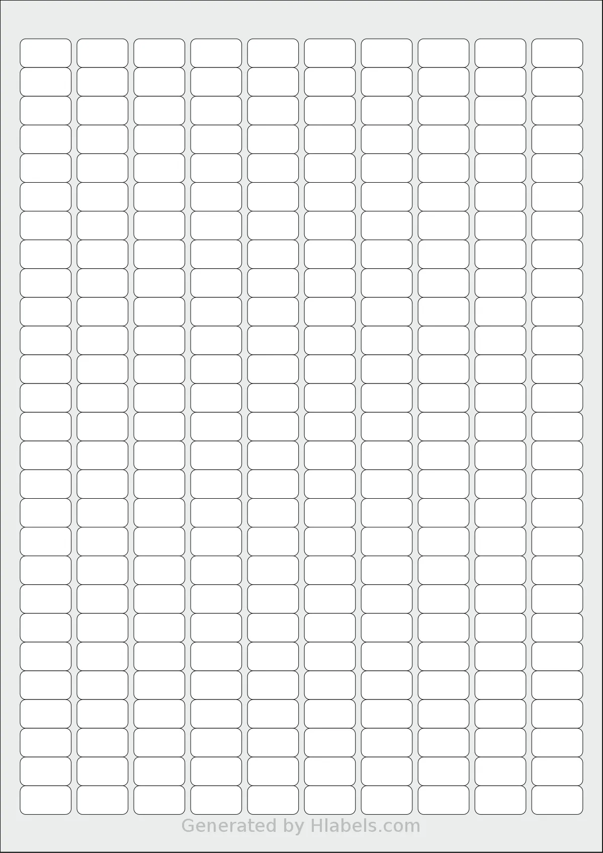 Flexilabels® FR270 template with 270 rectangular 17.8 x 10 millimeter labels per sheet, on A4-size adhesive blank label sheets.