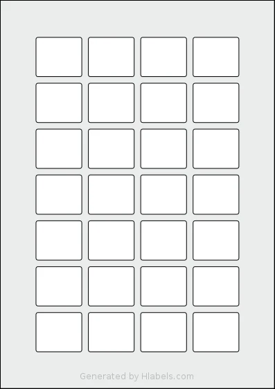 Flexilabels® FR28 template with 28 rectangular 35 x 30 millimeter labels per sheet, on A4-size adhesive blank label sheets.