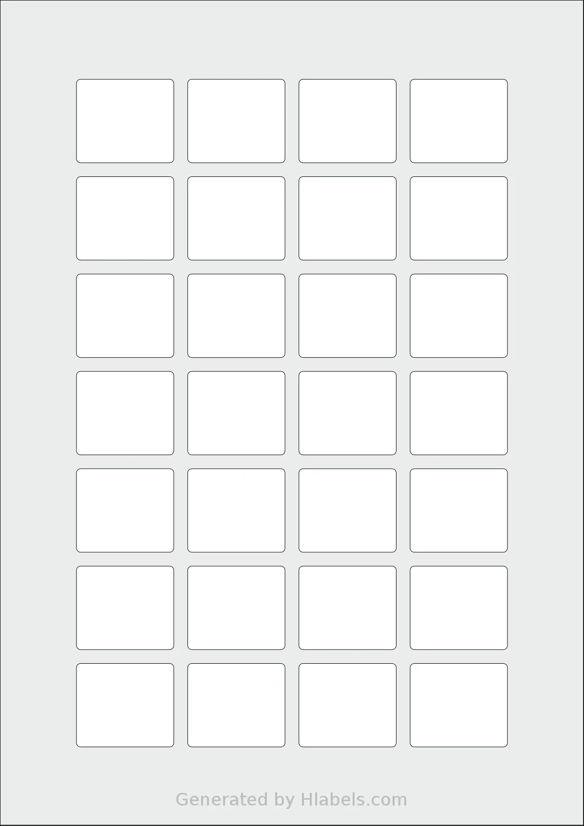 Flexilabels® FR28 template with 28 rectangular 35 x 30 millimeter labels per sheet, on A4-size adhesive blank label sheets.