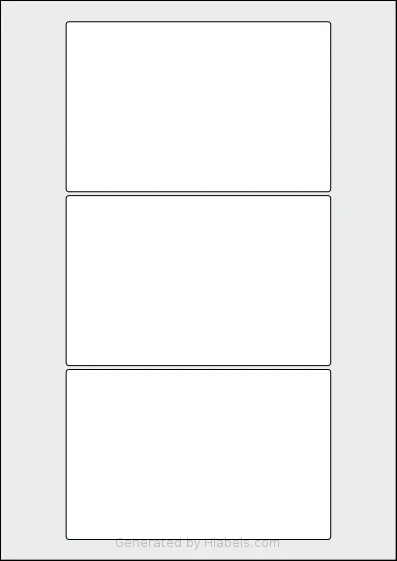 Flexilabels® FR3 template with 3 rectangular 140 x 90 millimeter labels per sheet, on A4-size adhesive blank label sheets.