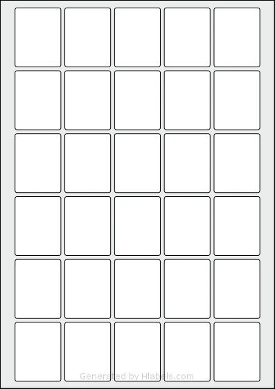 Flexilabels® FR30 template with 30 rectangular 35 x 45 millimeter labels per sheet, on A4-size adhesive blank label sheets.