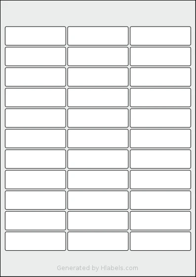 Flexilabels® FR33 template with 33 rectangular 65 x 20 millimeter labels per sheet, on A4-size adhesive blank label sheets.