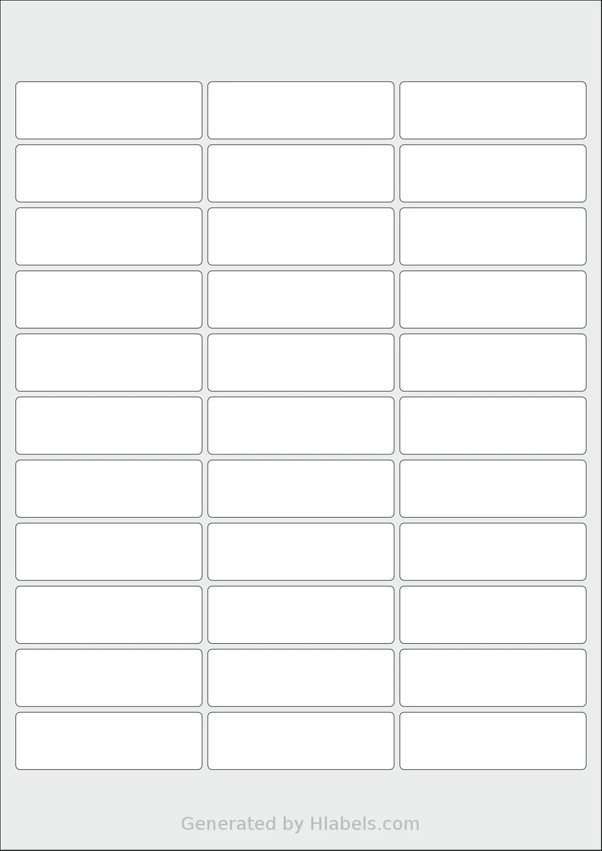 Flexilabels® FR33 template with 33 rectangular 65 x 20 millimeter labels per sheet, on A4-size adhesive blank label sheets.