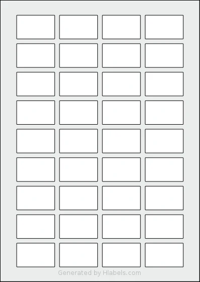 Flexilabels® FR36 template with 36 rectangular 40 x 25 millimeter labels per sheet, on A4-size adhesive blank label sheets.