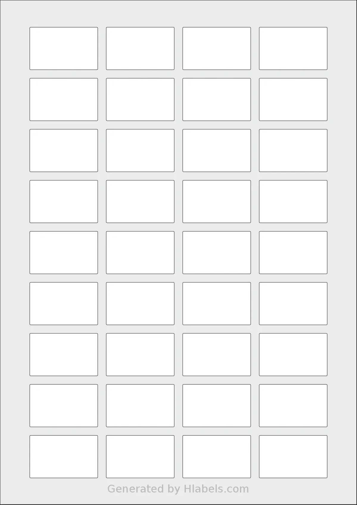 Flexilabels® FR36 template with 36 rectangular 40 x 25 millimeter labels per sheet, on A4-size adhesive blank label sheets.