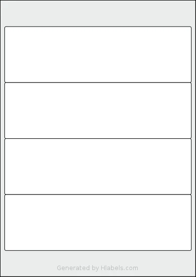 Flexilabels® FR4 template with 4 rectangular 200 x 60 millimeter labels per sheet, on A4-size adhesive blank label sheets.