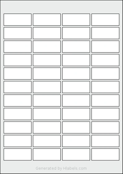 Flexilabels® FR44 template with 44 rectangular 47 x 20 millimeter labels per sheet, on A4-size adhesive blank label sheets.