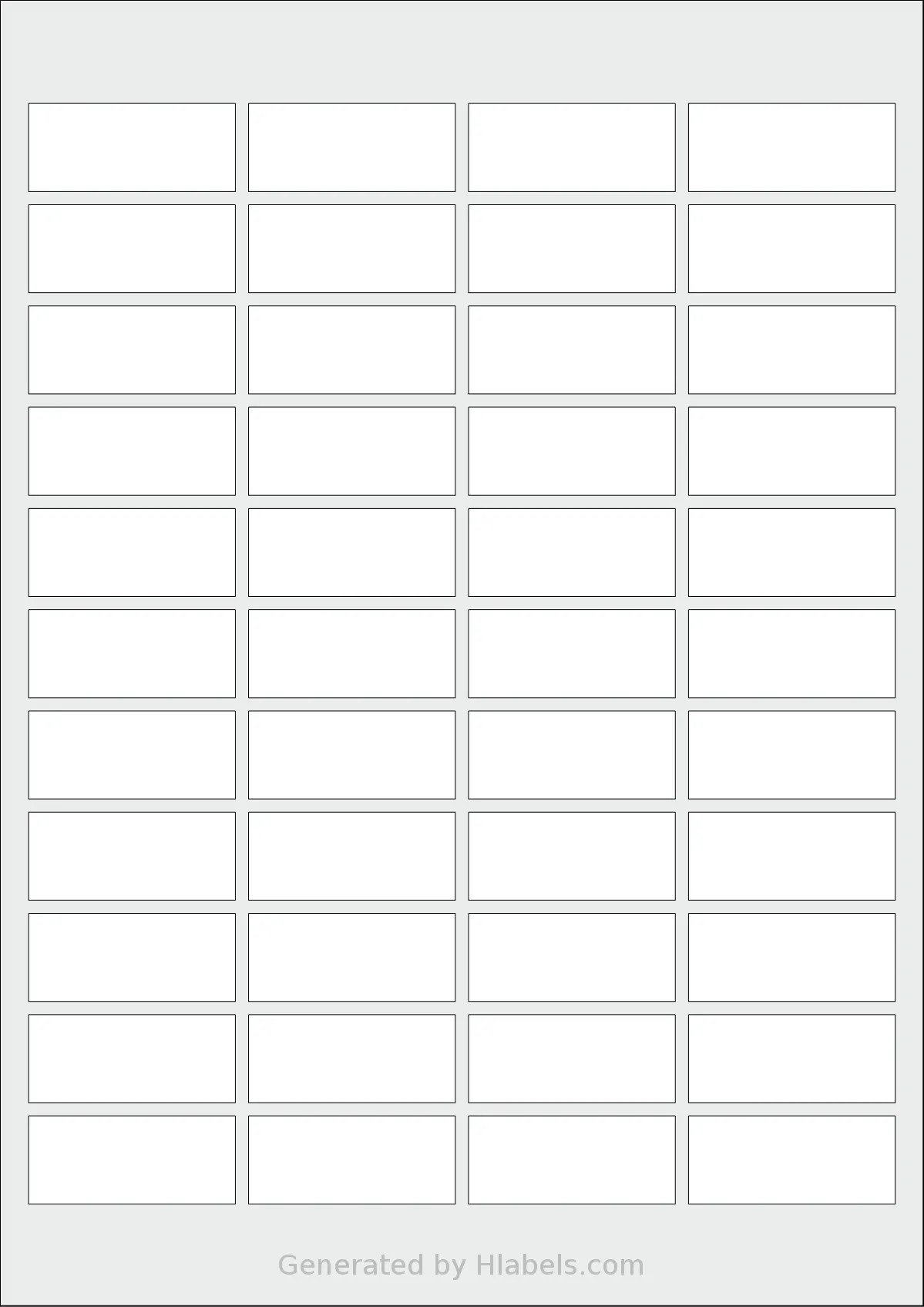 Flexilabels® FR44 template with 44 rectangular 47 x 20 millimeter labels per sheet, on A4-size adhesive blank label sheets.