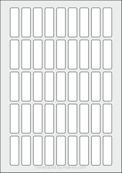 Flexilabels® FR45 template with 45 rectangular 15 x 50 millimeter labels per sheet, on A4-size adhesive blank label sheets.