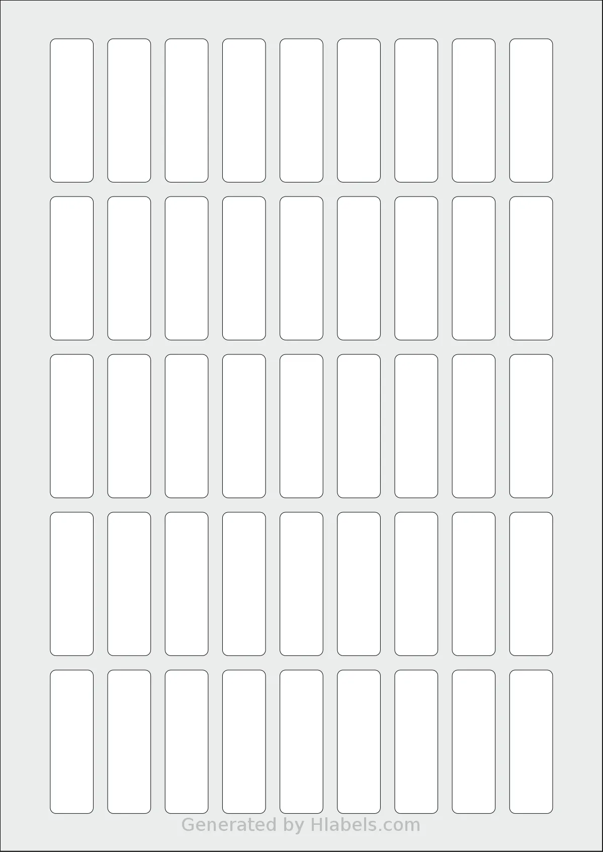 Flexilabels® FR45 template with 45 rectangular 15 x 50 millimeter labels per sheet, on A4-size adhesive blank label sheets.