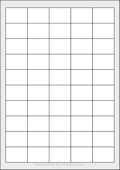 Flexilabels® FR50 template with 50 rectangular 38 x 27 millimeter labels per sheet, on A4-size adhesive blank label sheets.