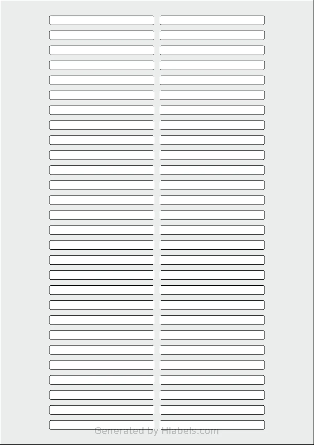 Flexilabels® FR56 template with 56 rectangular 70 x 6 millimeter labels per sheet, on A4-size adhesive blank label sheets.