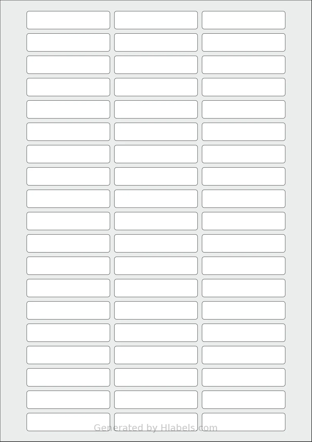 Flexilabels® FR57 template with 57 rectangular 56 x 12 millimeter labels per sheet, on A4-size adhesive blank label sheets.