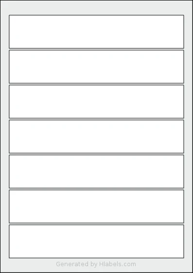 Flexilabels® FR7 template with 7 rectangular 190 x 36 millimeter labels per sheet, on A4-size adhesive blank label sheets.