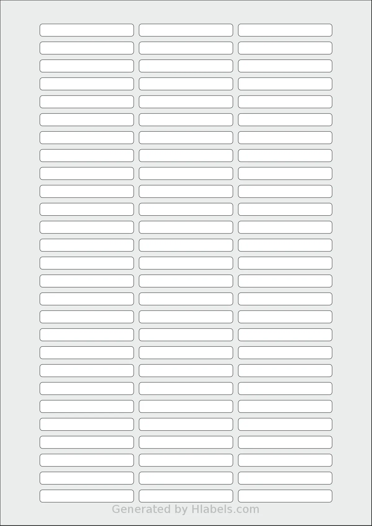 Flexilabels® FR81 template with 81 rectangular 53 x 7 millimeter labels per sheet, on A4-size adhesive blank label sheets.