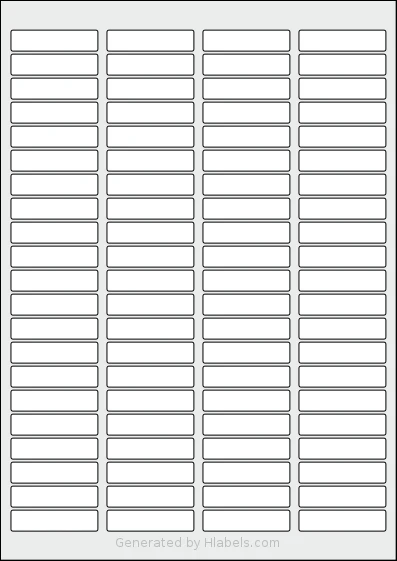 Flexilabels® FR84 template with 84 rectangular 46 x 11.1 millimeter labels per sheet, on A4-size adhesive blank label sheets.