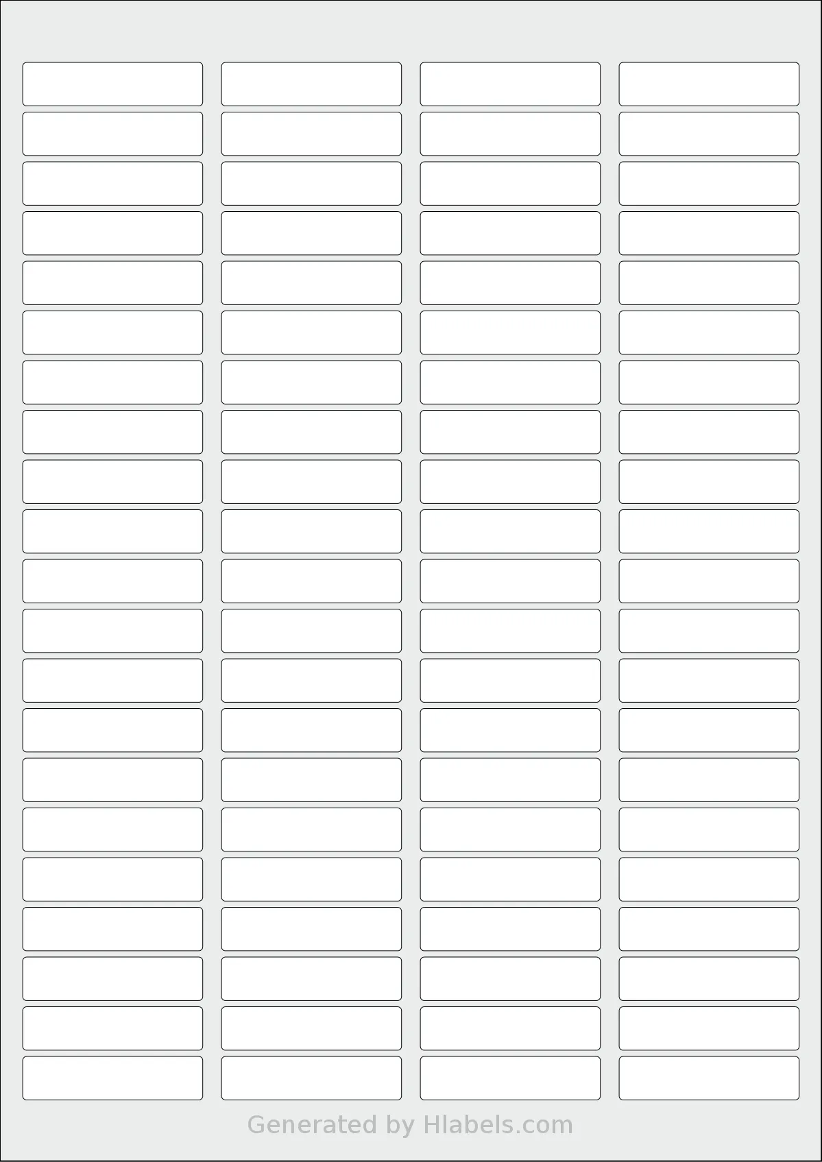 Flexilabels® FR84 template with 84 rectangular 46 x 11.1 millimeter labels per sheet, on A4-size adhesive blank label sheets.