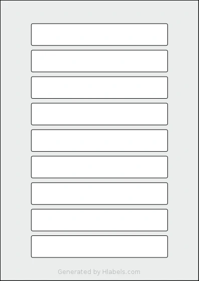 Flexilabels® FR9 template with 9 rectangular 144 x 23 millimeter labels per sheet, on A4-size adhesive blank label sheets.
